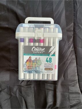 The Creative Expert 48-Piece Alcohol Markers Set - White Case with Pink Accents